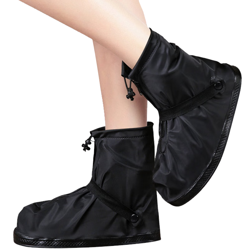 JAJALIN Waterproof Rain Shoe Covers for Men And Women, Non-Slip Thick Wear-Resistant, Strap Style Adult Rain Boots for Students Outdoor Activities, Black 3XL