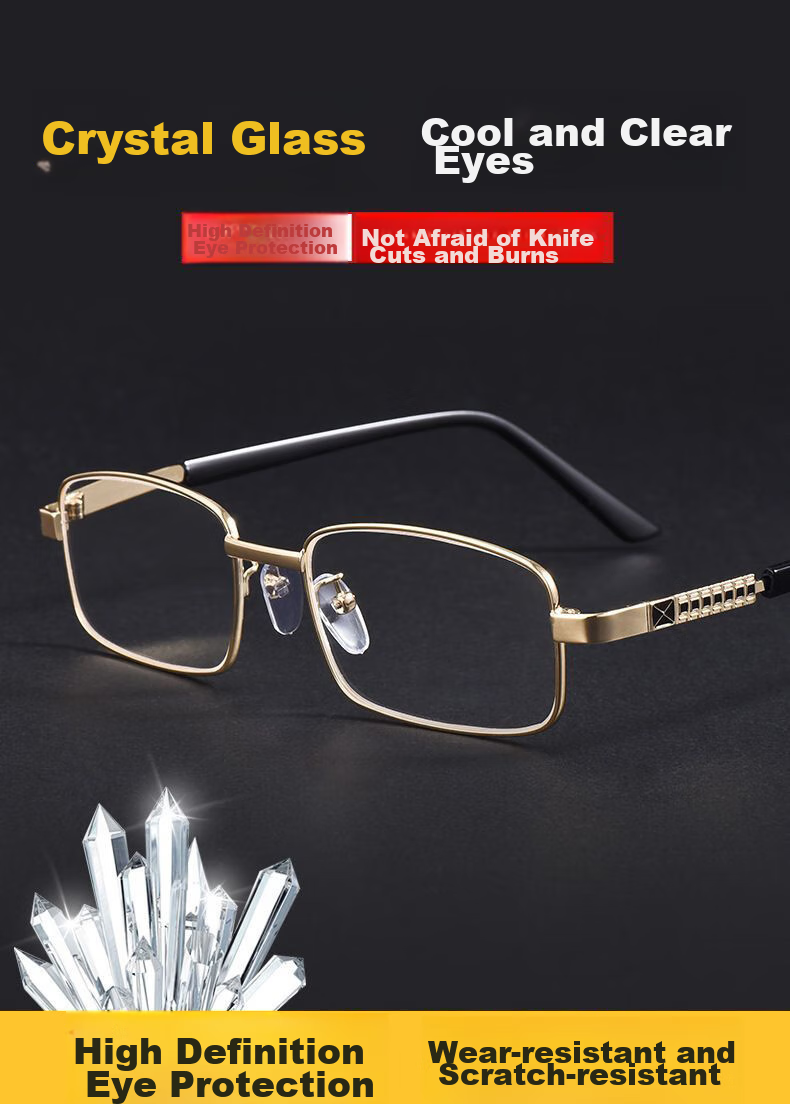 LESCA LUNETIER High-Quality Reading Glasses with Crystal Lenses for Middle-Aged And Elderly Men And Women, High-Definition Eyewear, Gold with Crystal Lens, 150 Degrees 1