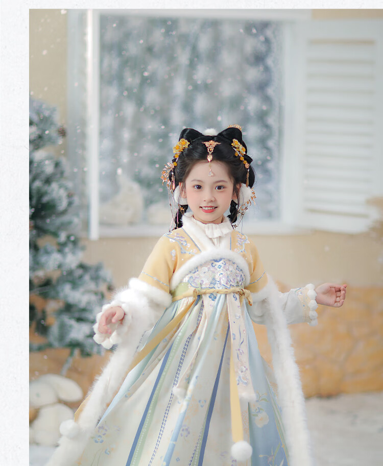 Qibo Hanfu Girls' Autumn And Winter 2025 New Style Children's Chinese-Style Thick Dress, Girl Dream (Draping Only), Size 120 12