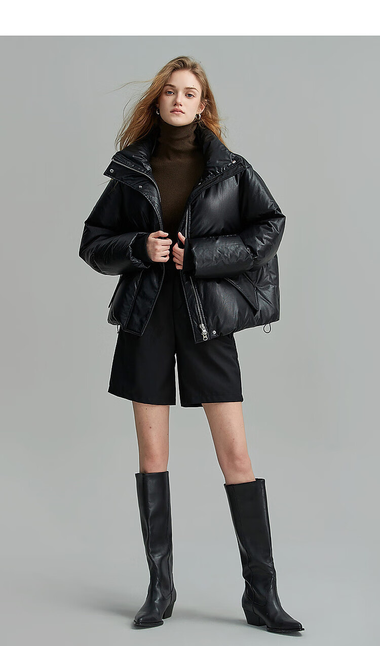 Dme [Washless Luxury Old-Style] Winter New Stand-Collar PU Loose Long-Sleeve Thick Warm Slimming down Jacket for Women, Short Style 18