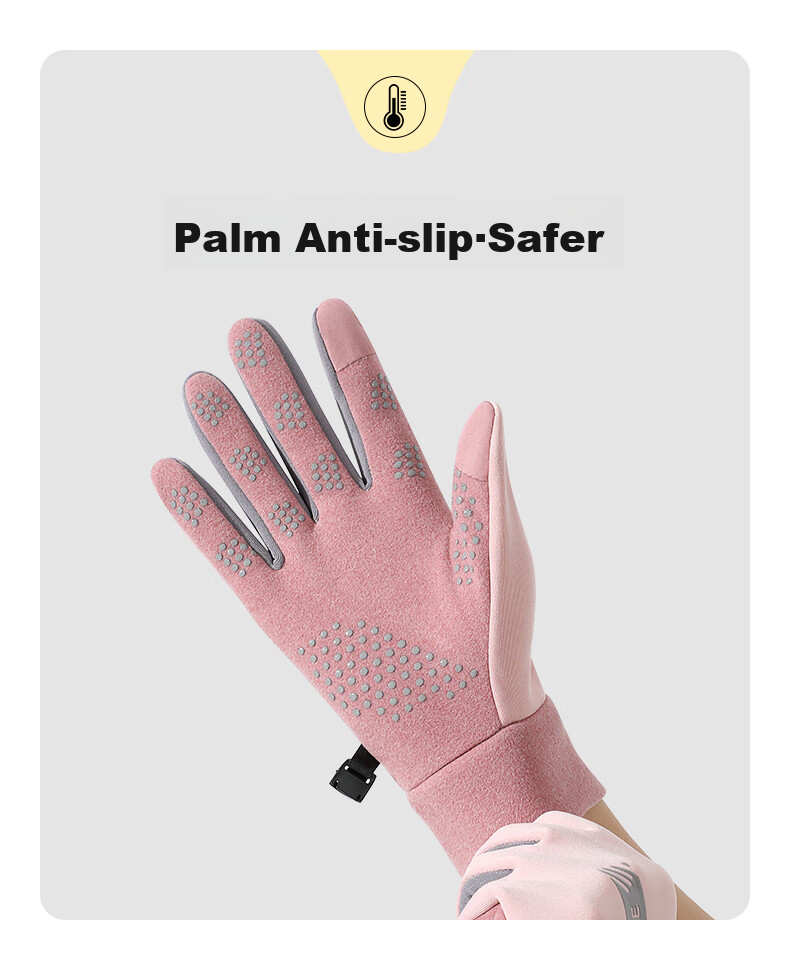 Nanjiren Women's Cycling Gloves, Winter Warm, Windproof, Cold-Resistant, Fleece-Lined, Touchscreen Compatible, Riding Gloves for Women N2E2X851682, Pink-Gray 6