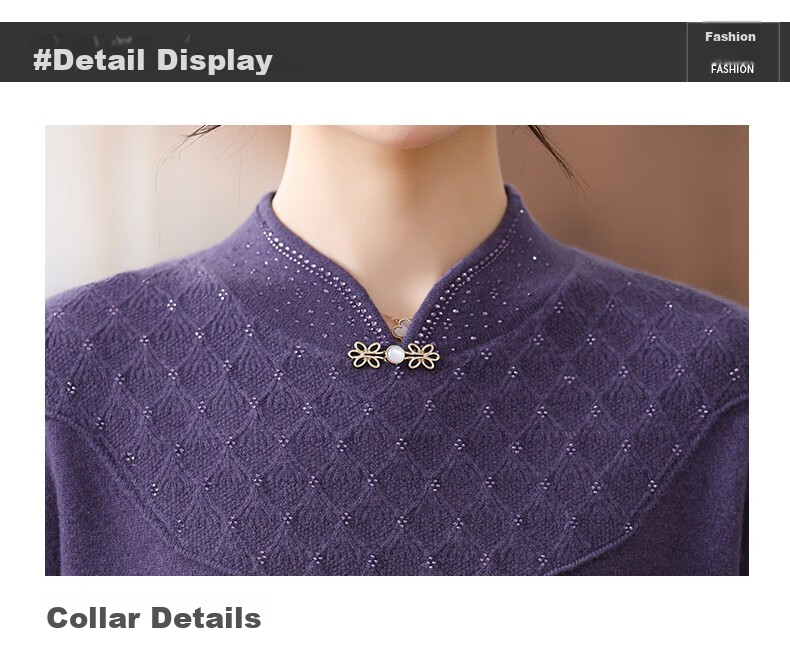 Hengyuanxiang Women's 100% Pure Wool Sweater, New Chinese Style Middle-Aged Mom's Outfit, 50-60 Years Old Stylish Zodiac Year Base Layer Red Sweater 23
