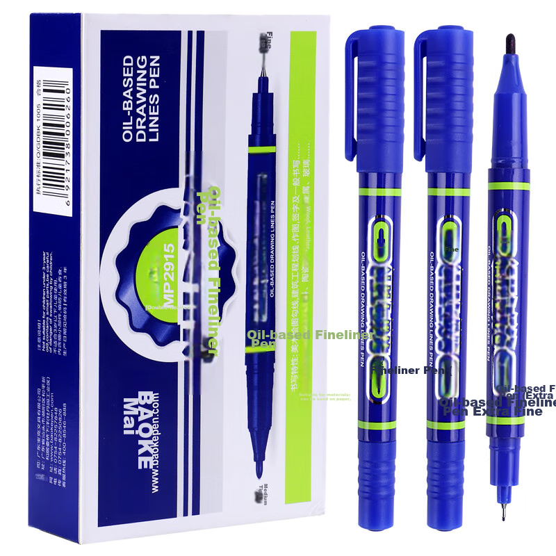 BAOKE [Best-Selling Product] MP2915 Dual-Tip Fine And Thick Permanent Marker Pen Set for Meetings And Signatures, Blue, 12 Pens/Box