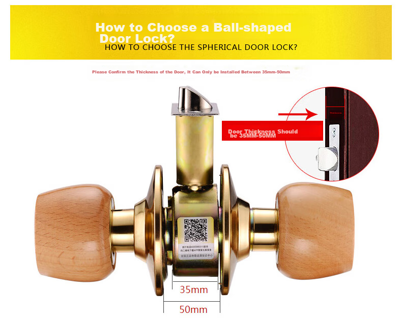 Fly.Globe Spherical Lock, Indoor Bedroom Door Lock, Beech Wood Ball Lock FQ-5831WD, Back-To Seaso 5