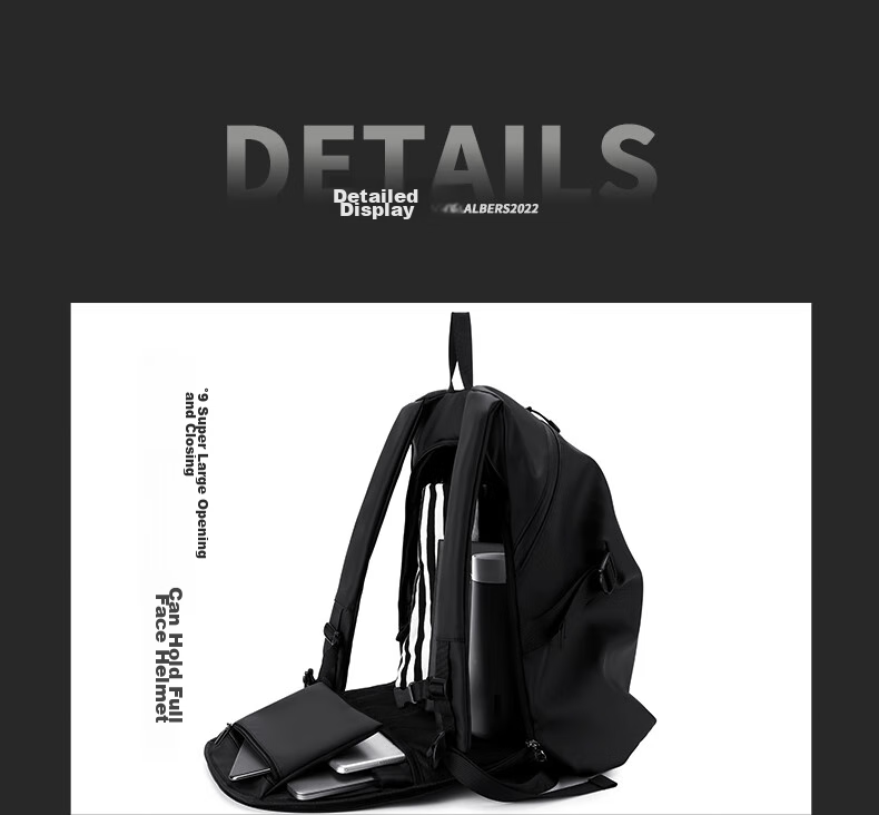 ALBERS Motorcycle Riding Backpack Helmet Bag Full-Face Helmet Backpack Water-Resistant, Black - Standard Versio 9