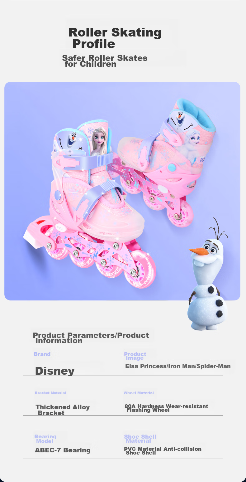 Disney Roller Skates for Children Aged 3-6 Full Light-Up Beginner Set Inline Skates for Girls And Boys with Straight Wheels 6