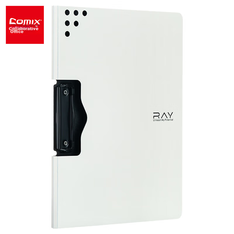 COMIX A4 Landscape Folding Clipboard with Holes, Pen Holder, Meeting Folder, Thickened Hard File Folder, Poetry Recitation Contract Clipboard, Exam Paper Document Storage Folder RAY A5381 White