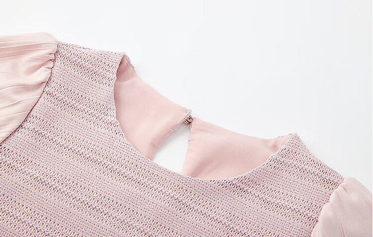 Dme [Atmospheric And Elegant Female Lead] Summer Round Neck Puff Sleeve Single-Button A-Line Dress Striped Patchwork Dress for Wome 11