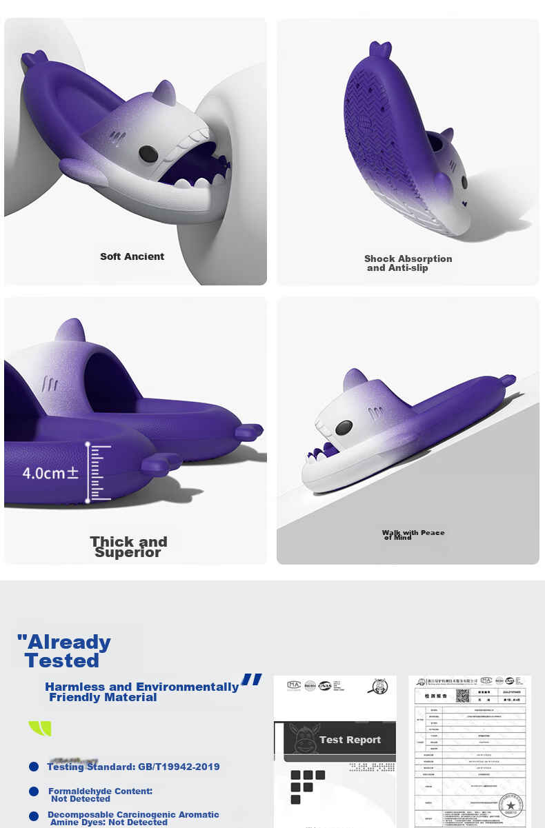 Chikoku Gradient Shark Slippers for Men And Women, Summer Outdoor Wear, Thick Soft Sole, Non-Slip Home Slippers, Fashionable Couple Sandals 7