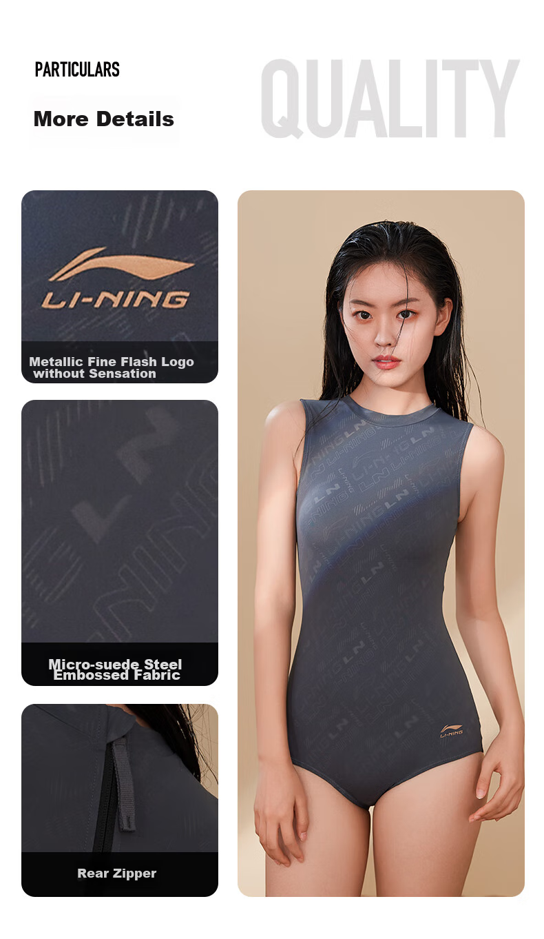 Li-Ning Women's Swimwear, Sun Protection UPF50+, Quick-Drying Professional Competition Training Slim-Fit Hot Spring Swimsuit, 0961 Black L 11