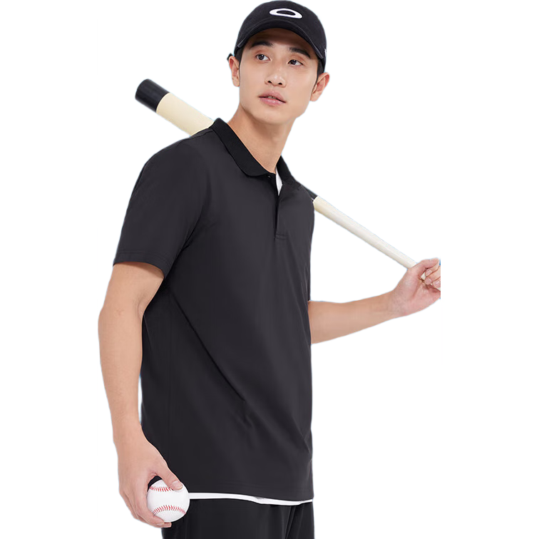 JD Original Sports Polo Shirt [Cloud-Soft Texture], Moisture-Wicking Quick-Dry Summer Short-Sleeve Men's T-Shirt, Running Clothing, Black S