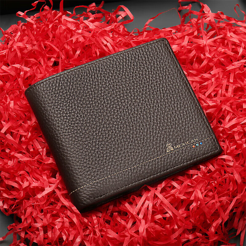 MEXICAN Genuine Top-Grain Leather Horizontal Business Short Wallet, Fashionable Multi-Card Slots Money Clip, Birthday Gift for Me