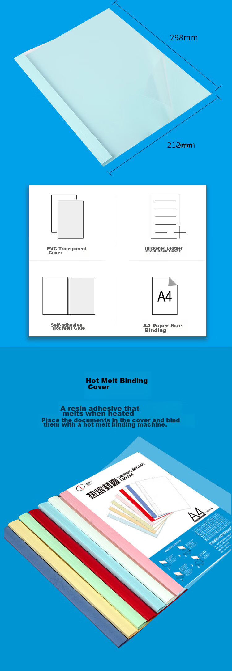 DOCON A4 Size White Transparent Thermal Binding Covers, 20mm, 10 Packs, for Contract Documents And Bids, Plastic Cover with Side Glue Paper, Hot Melt Binding Machine Compatible 2