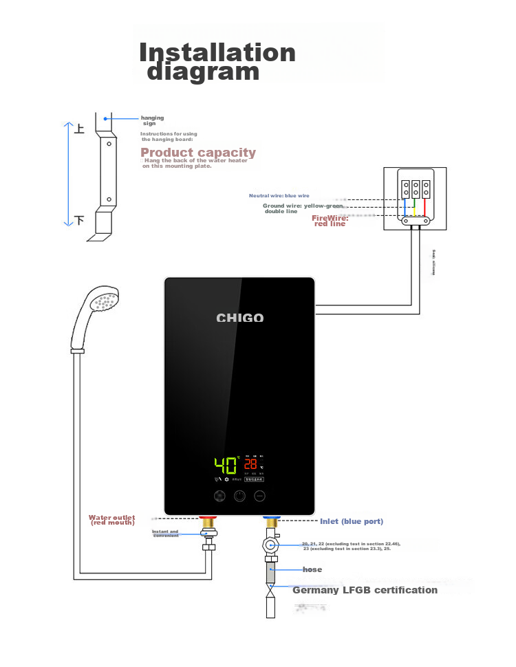 CHIGO Instant Electric Water Heater, 5500W Ultra-Thin Compact Kitchen Treasure, Constant Temperature, for Rental Apartments And Home Use, Bathing, KBR-F60_F60 19
