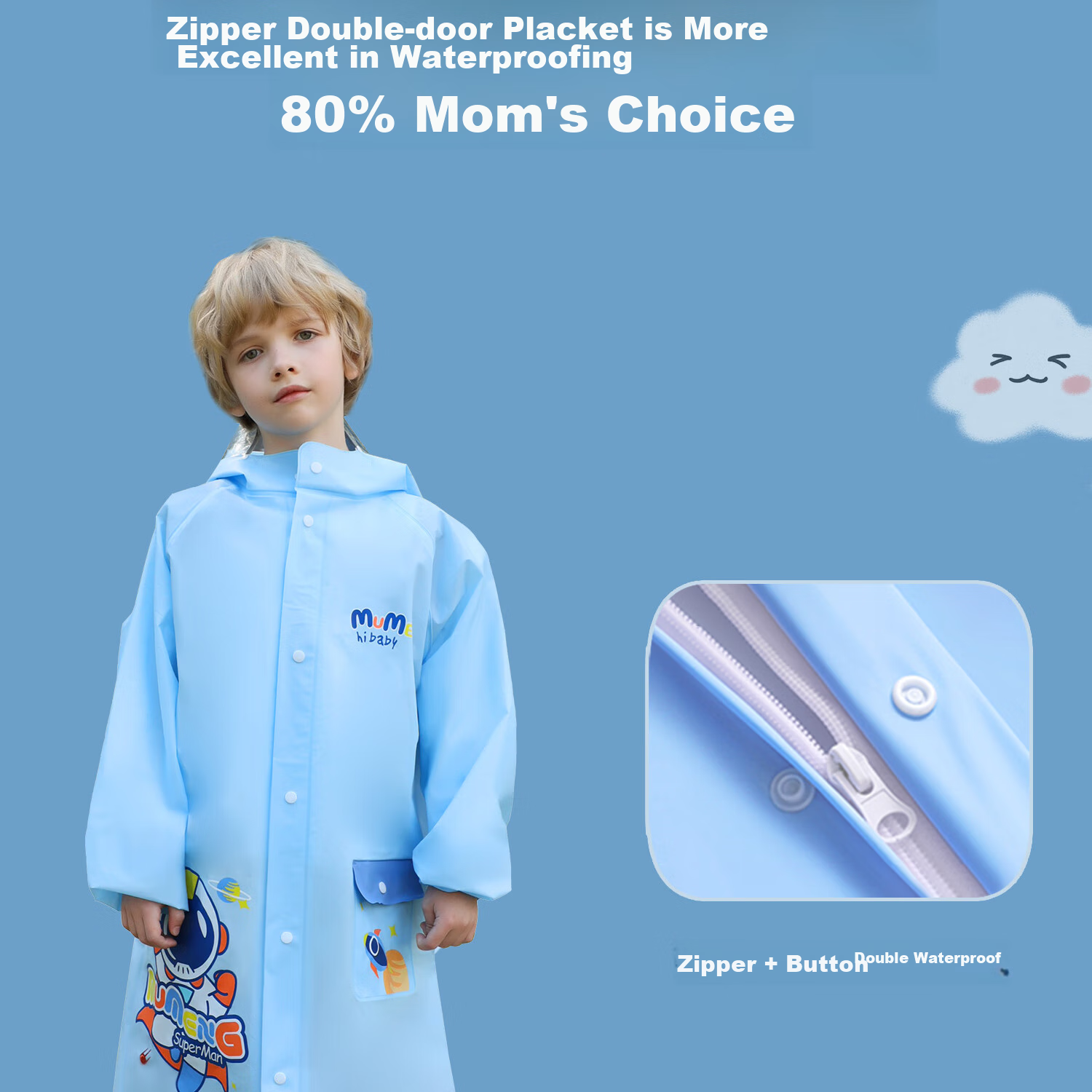 Moremerry Children's Raincoat for Boys And Girls, Full-Body Waterproof with Backpack Space, Elementary School Students' Specialized Rain Poncho, Little Dolphin Design, Size 3XL 8