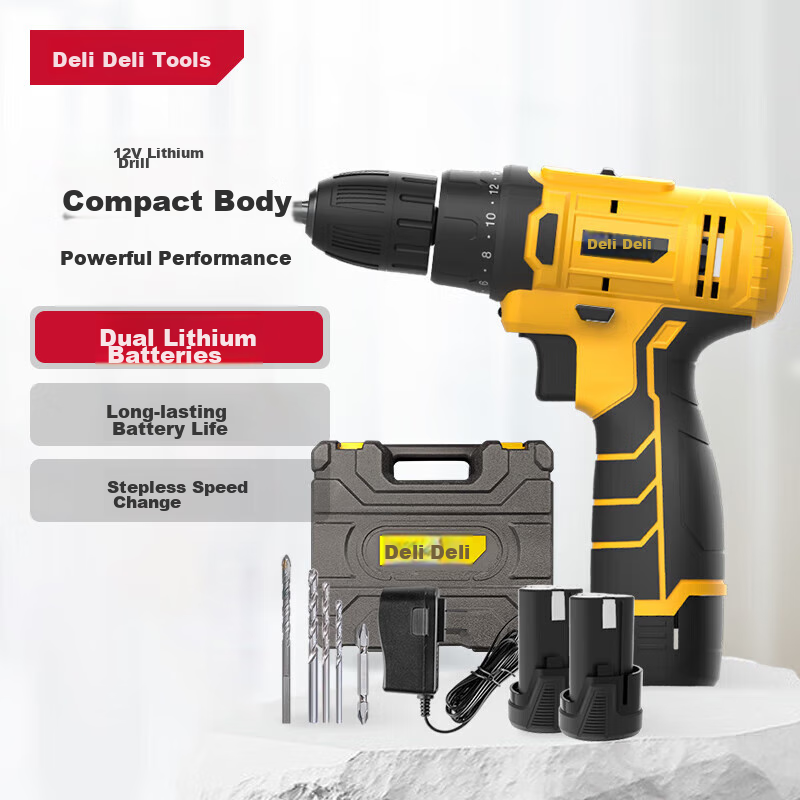 Deli Electric Drill, Cordless Screwdriver, Lithium Battery Drill, Household Rechargeable Screwdriver Set, Power Tool Box Set