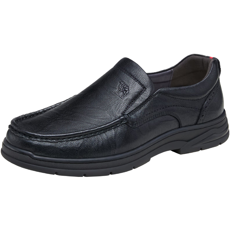 CAMEL Soft-Soled Comfortable Wear-Resistant Slip-On Middle-Aged Business Casual Leather Shoes for Men, GE12235379, Black, Size 42