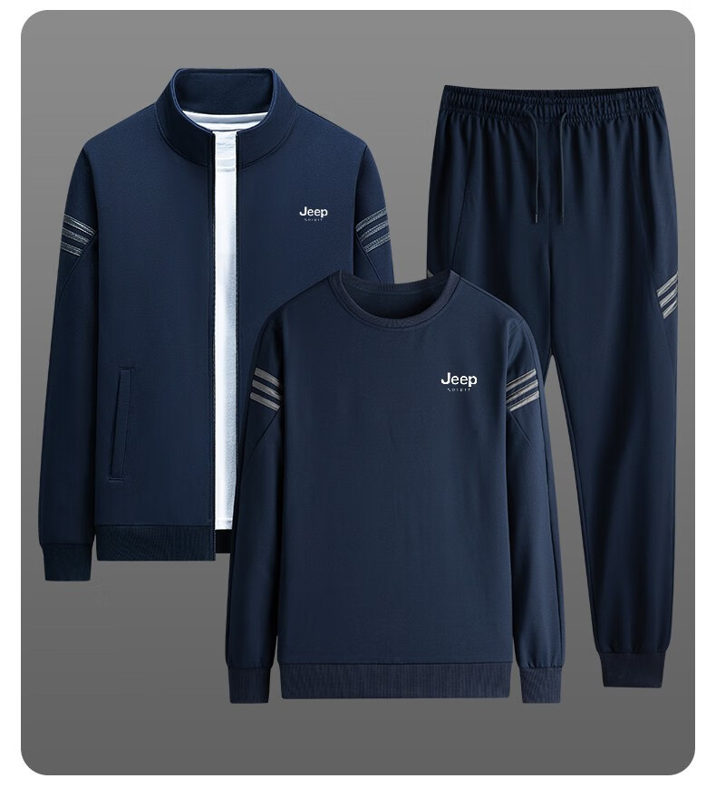 JEEP SPIRIT Men's 3-Piece Set Spring Autumn Jacket Sweatshirt Casual Pants Black 2XL 1