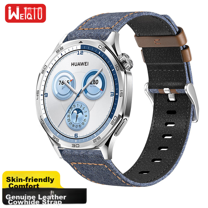 Weiqiantu Suitable for Huawei Watch GT6/GT5/GT4/watch4pro/watch3pro/GT3pro/Leather Strap 46/48 Dial [Denim Blue]