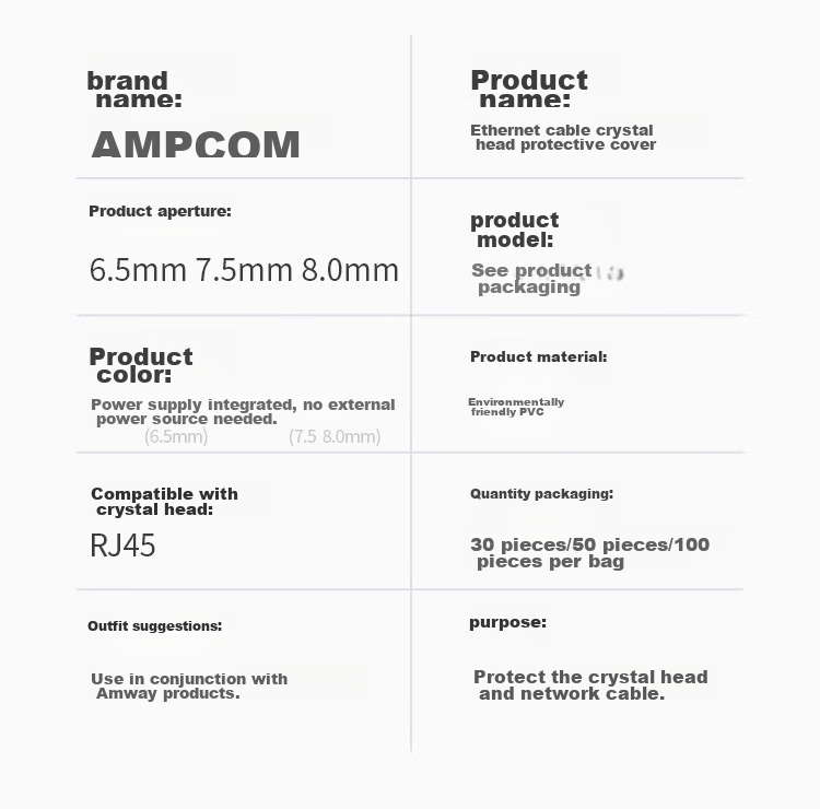 AMPCOM Crystal Head Protective Sleeve, Cat5e6 Category, Eco-Friendly 6.5mm Diameter CAT5E6 Network Cable Sleeve, Computer Network RJ45 Dust Cover, Blue, 100 Pieces, AMHTBU100 20