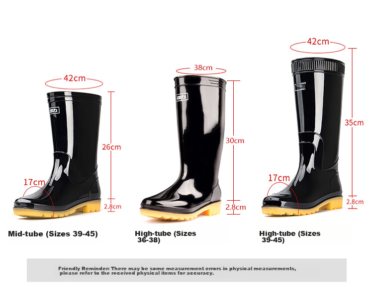 Huili Rain Boots for Men, High-Top Non-Slip Waterproof Shoes, Outdoor Car Washing Rubber Shoes, Fishing Wear-Resistant Rain Boots 07-1 Black Medium Size 39 3