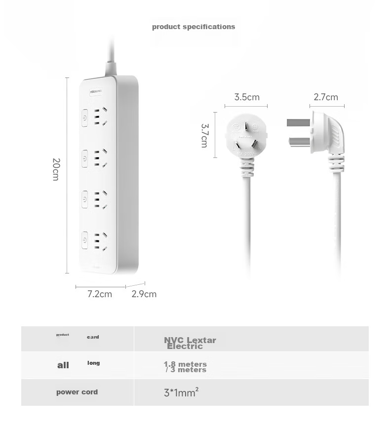 NVCleishidiangong 4-Outlet 1.8m Power Strip, Extension Cord, Socket Board, EP443 3