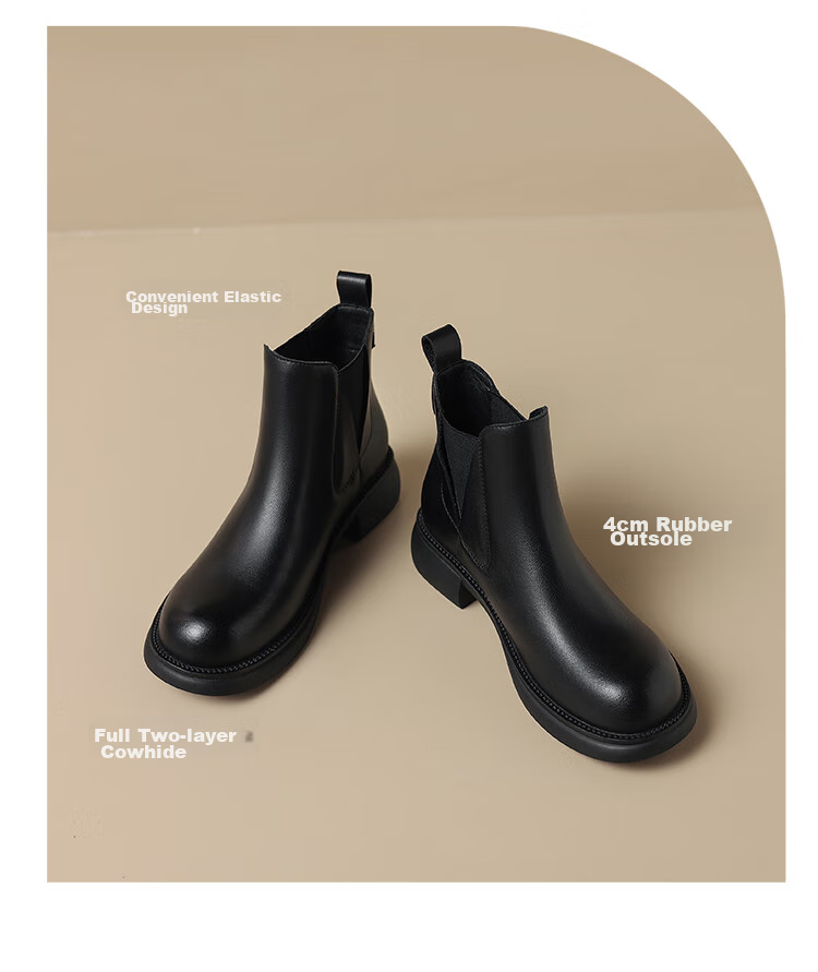 ZHR Women's Short Boots, Autumn And Winter Retro Genuine Leather Commuter Boots for Women, Comfortable Slip-On Chelsea Boots, EH18, Black, Size 37 3