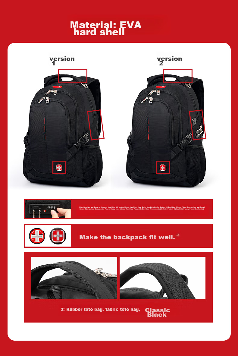 CROSSGEAR Swiss Army Knife Cross Medal Backpack for Men, 15.6-Inch Laptop Bag, Business Large Capacity Schoolbag 21