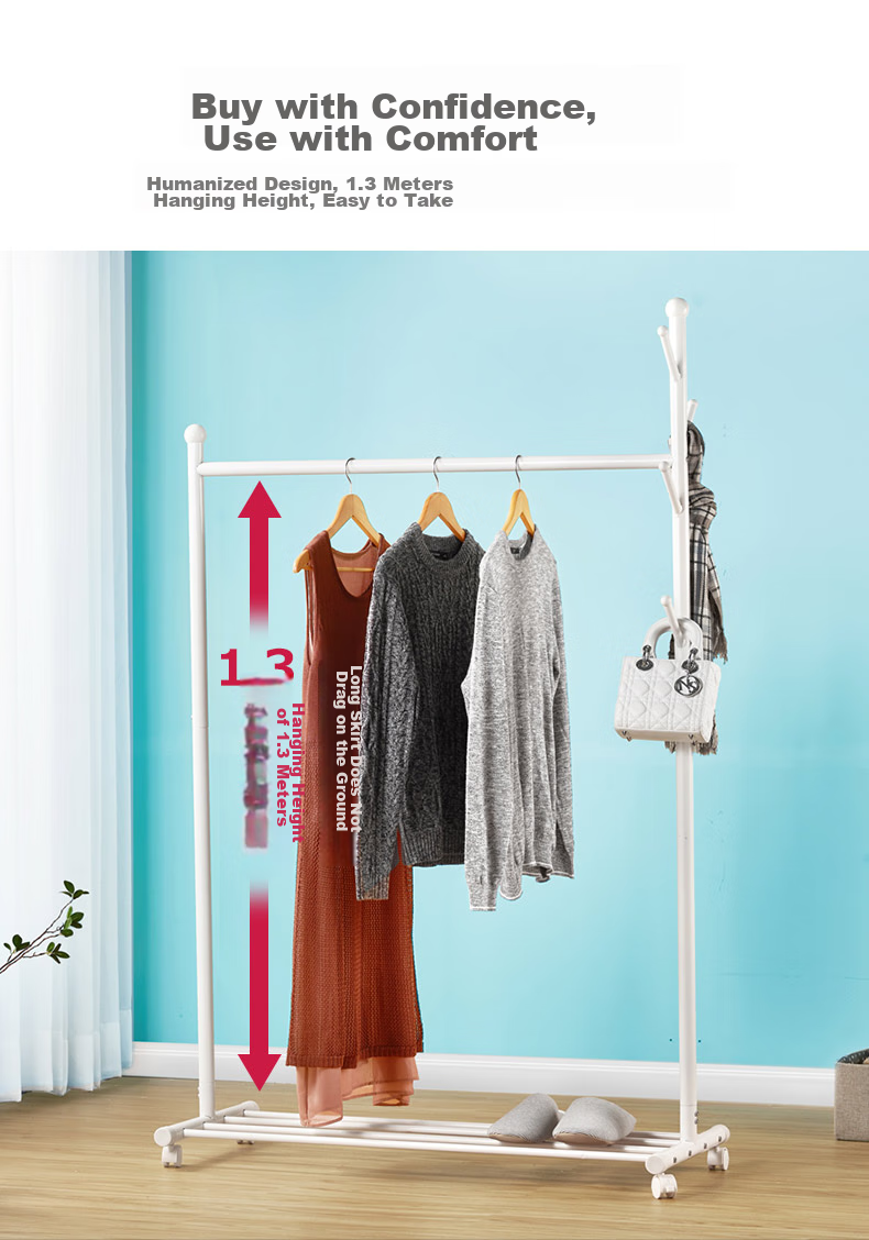 Yicainianhua Clothes Drying Rack, Floor-Standing Movable Hanger, Indoor Coat And Hat Stand, Balcony Clothesline, Drying Pole, 2166go 8