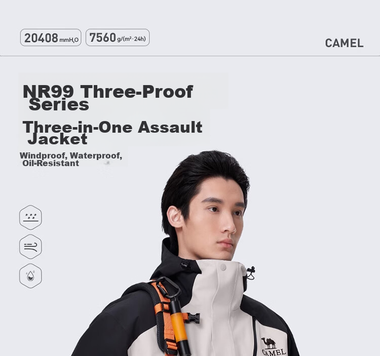 CAMEL [Wang Junkai's Style - Wangzhe Kaijia Evo] Outdoor Jacket, Three-In Rain-Proof Mountaineering Suit, 0780 4
