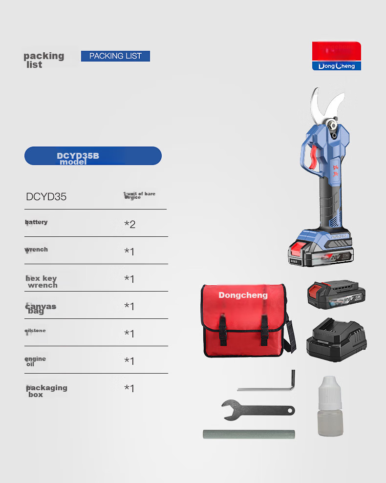 Dongcheng Pruning Shears with Lithium Battery, Brushless DCYD35SAM Electric Pruning Shears, 20V 2.0Ah Dual Battery 15