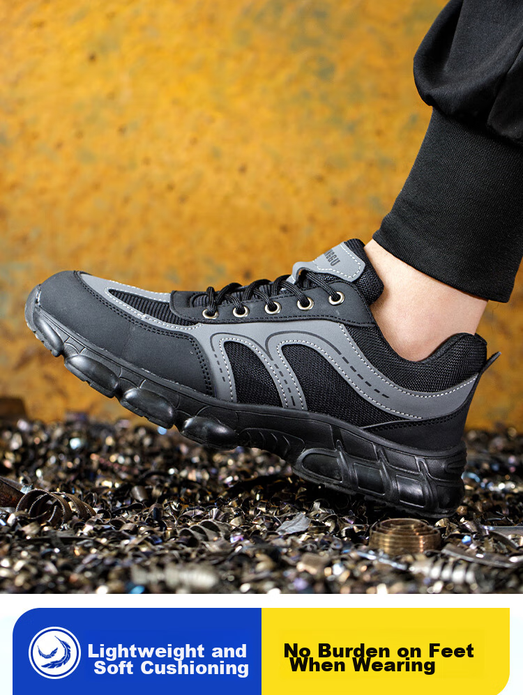 Dinggu Safety Shoes for Men with Steel Toe, Anti-Smashing, Anti-Puncture, Construction Site Work Boots with Steel Plate, Soft Sole, Wear-Resistant 1067 Heihui40 11