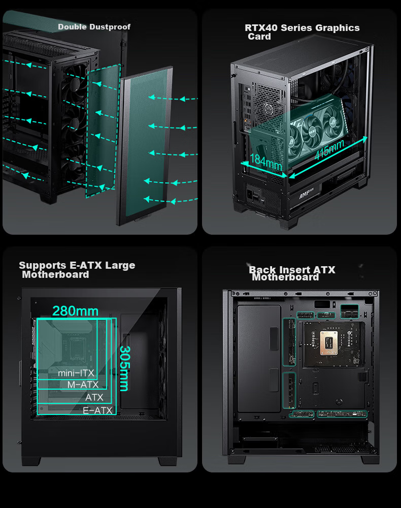 PHANTEKS XT523 Black Mid-Tower Desktop Computer Office ATX Motherboard Case (With 3x 140mm Fans / Mesh Panel / Efficient Cooling / 360mm Water Cooling Support / 5070) 6