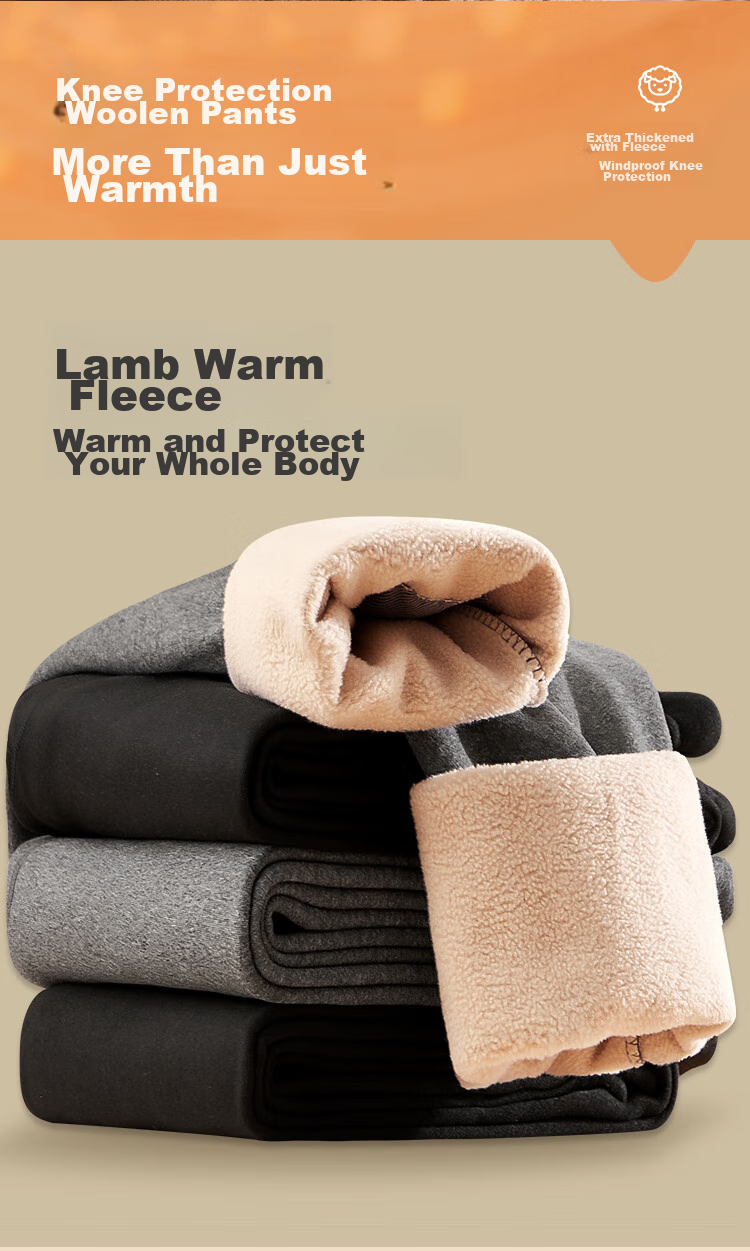 MiiOW Wool Knee Pads for Men, Thermal Underwear, Fleece-Lined Thick Autumn Pants, Cotton Trousers, Winter Large Size Cold-Proof Base Layer Pants 5