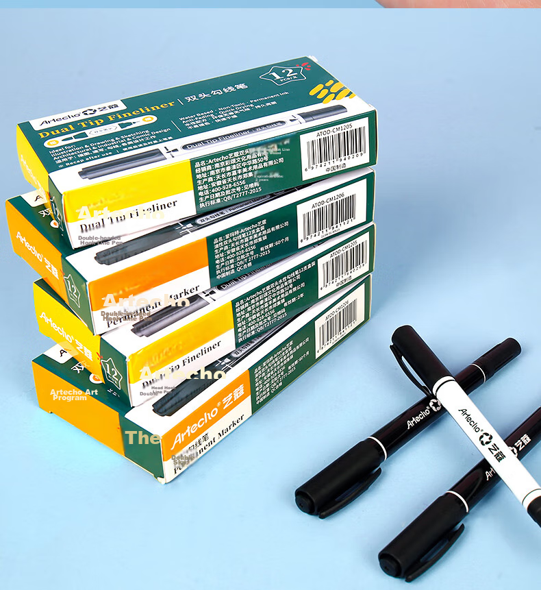 Mont Marte Dual-Tip Waterproof Quick-Drying Chalk Pen, Oil-Based Pen, Logistics Marker, Large-Tip Pen, Marker Pen, Oil-Based Black ATOD-CM1206 Sketching Marker, Drawing Marker 18