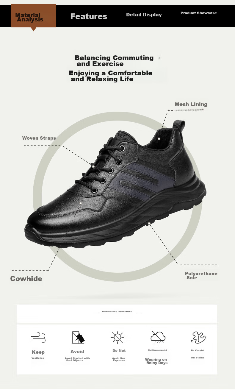 Qiangren Business Casual Shoes, Breathable And Comfortable Top-Grain Leather Men's Shoes, Simple Commuter Style for Men, JDA73227, Black, Size 41 3