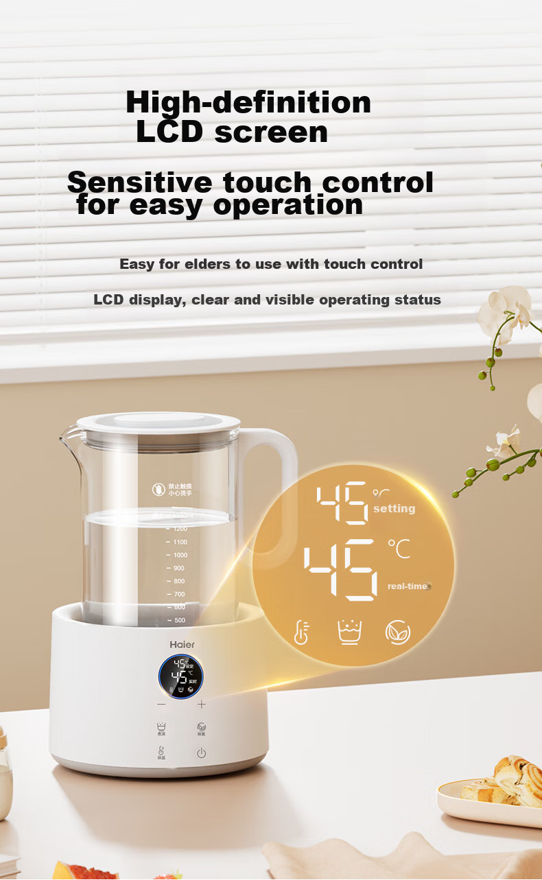Haier 1.7L Electric Kettle Double-Layer Anti-Scald 304 Stainless Steel High Power Precise Boiling Fast Quiet Dual Power K617WJ White 14