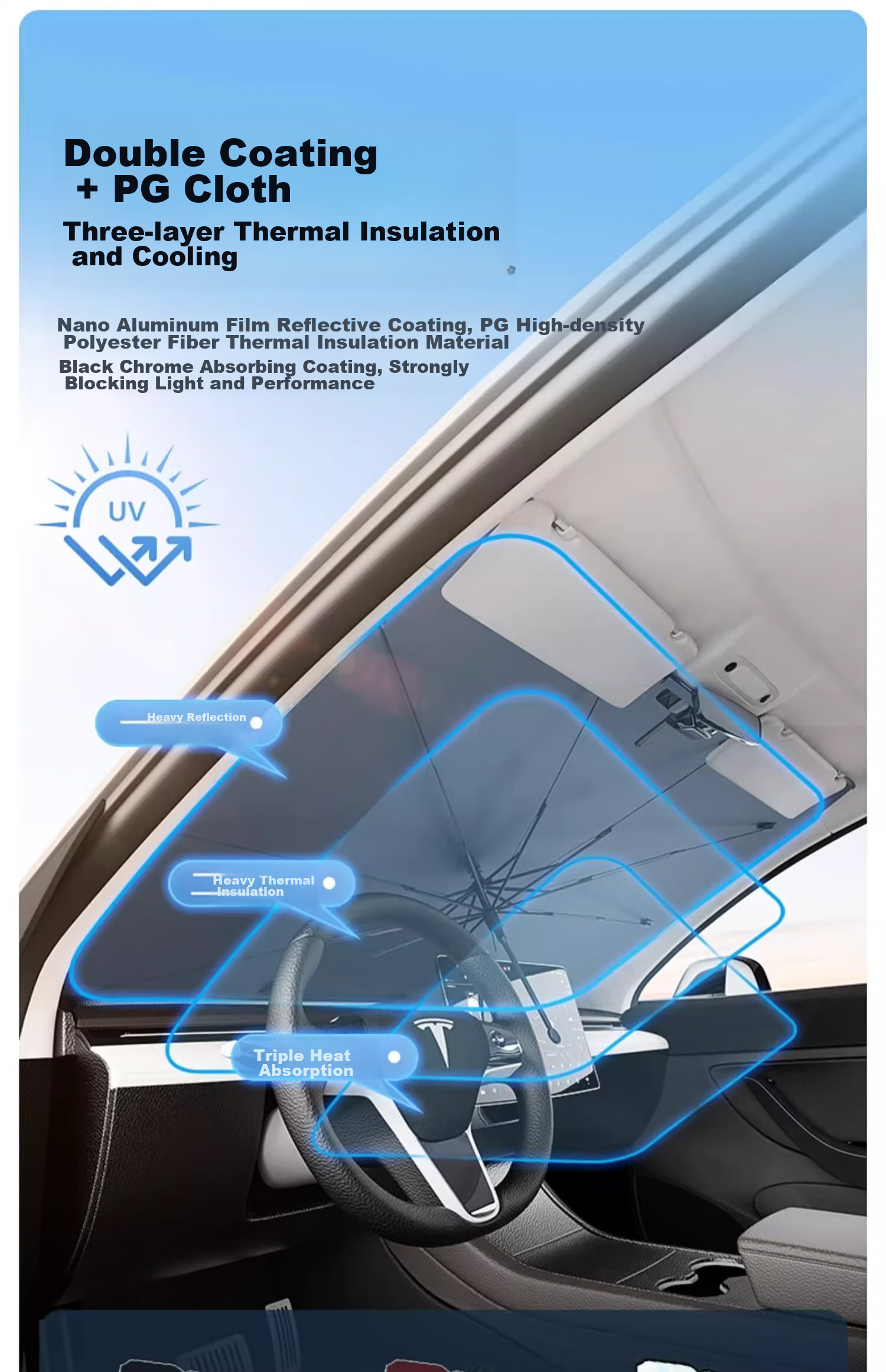 HELLOLEIBOO Laser Car Sunshade, Window Sun Protection, Heat Insulation Sunshade, Car Interior Dedicated Front Windshield Sunshade Cover 11