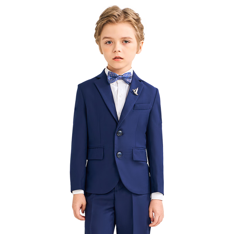 Luomeng Children's Suit Vest Set, Boys' Flower Boy Host Formal Wear, Boys' Piano Performance Outfit, Navy Blue, Size 150