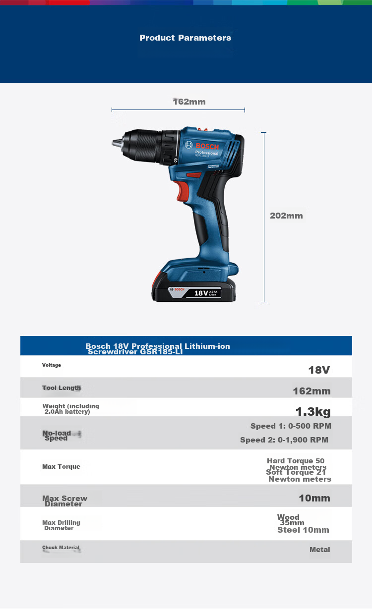 BOSCH Cordless Screwdriver Drill, Lithium Battery Handheld Drill, Screwdriver And Flat Drill, 18V GSR 185-LI, 2.0Ah Battery *1 15