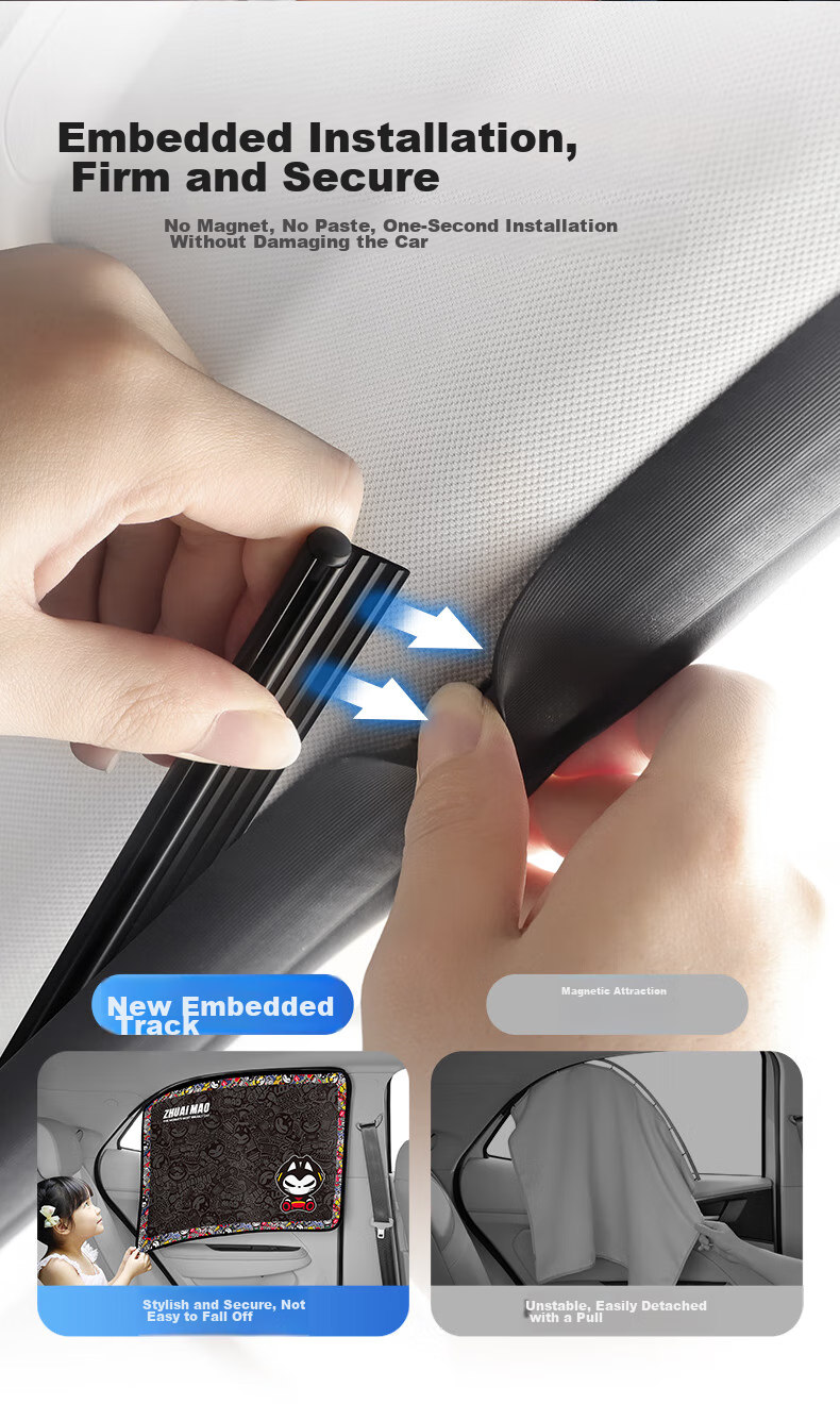 Zhuaimao Car Window Sunshade, Side Window Sun Protection, Sliding Rail Car Curtain, Window Mosquito Net, Privacy Sunshade 4