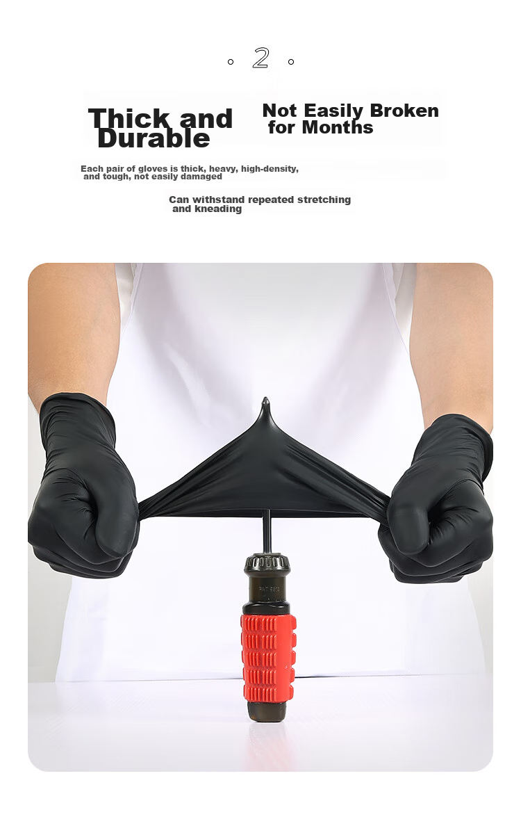AMMEX Disposable Nitrile Gloves, Thickened And Durable, Non-Slip, Oil-Resistant, Acid And Alkali Resistant, Industrial Repair, 100 Pieces/box, Black GPNBC, Medium Size 5