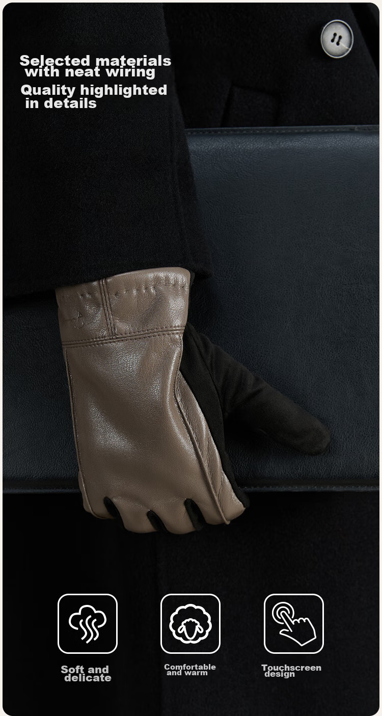 JIUMU Warm Leather Gloves for Men, Winter Thickened Fleece-Lined, Suitable for Cycling And Driving, Windproof, Cold-Resistant, Touchscreen Compatible Gloves 4