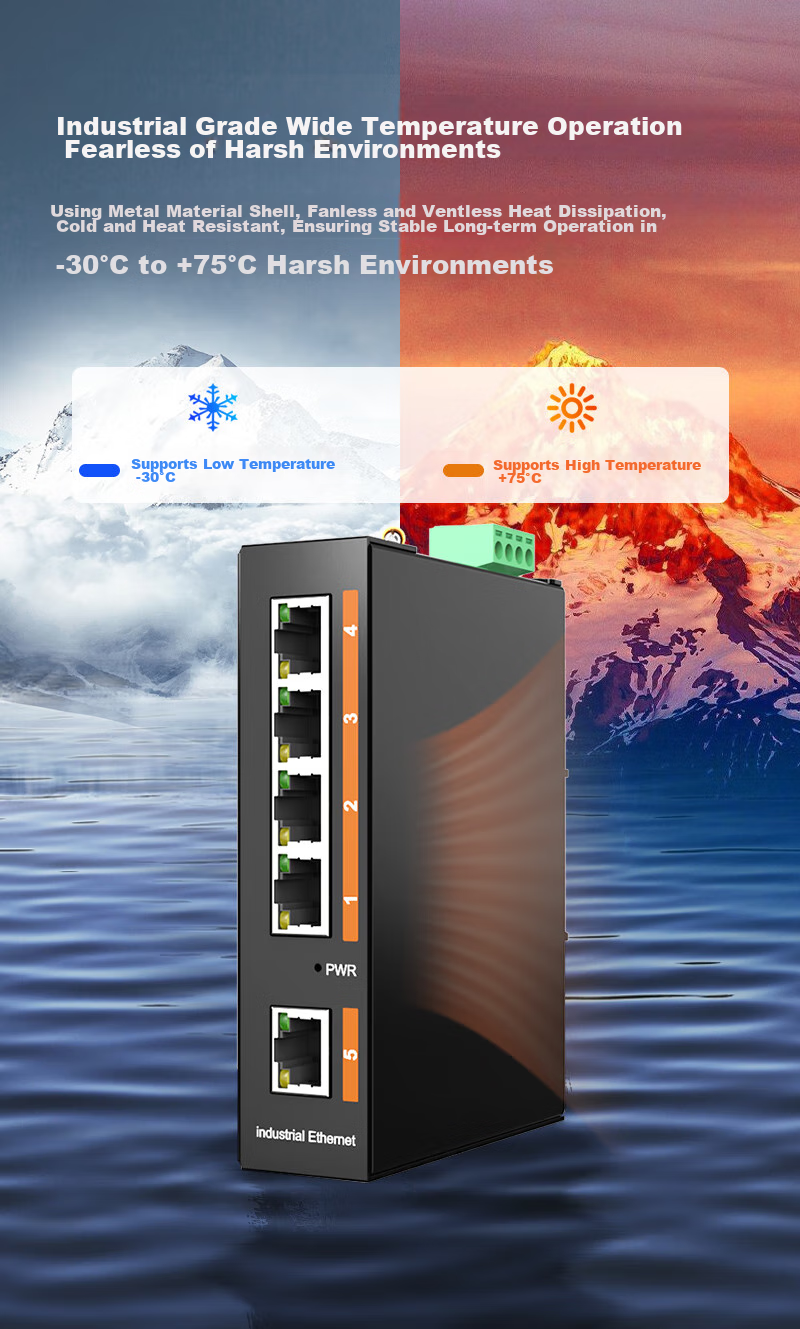 NetLINK Industrial Switch, 5-Port, 100Mbps, DIN Rail Mount, Unmanaged, Wide Temperature Range, Lightning Protection, HTB-6000 3