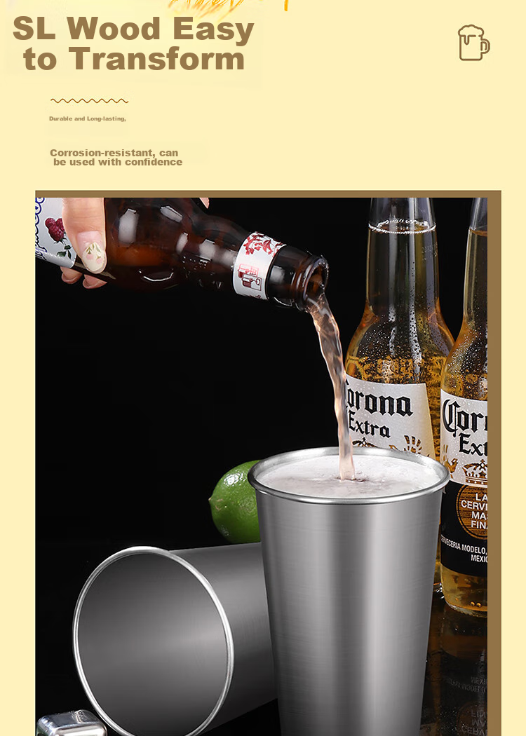 BJ 304 Double-Layer Cup, Stainless Steel Step Cup, Korean-Style Beer Mug, Coffee Cup, Stainless Steel Water Cup, 260ml Single Piece 7
