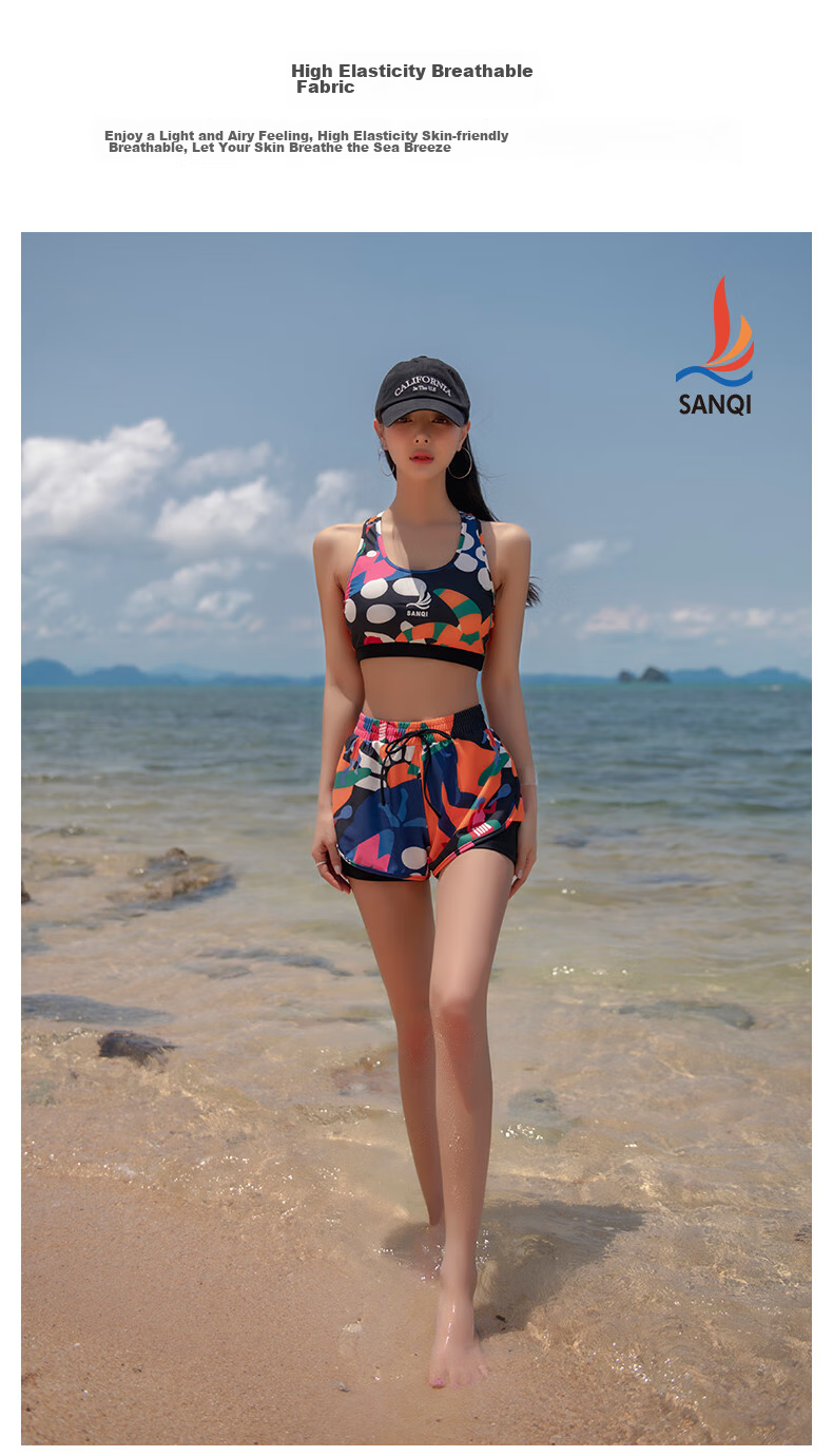 Sanqi Women's Two-Piece Swimsuit with Conservative Tank Top And Boyshort Shorts, Hot Spring Large Size Sports Swimwear 24057 Floral Pattern L 3