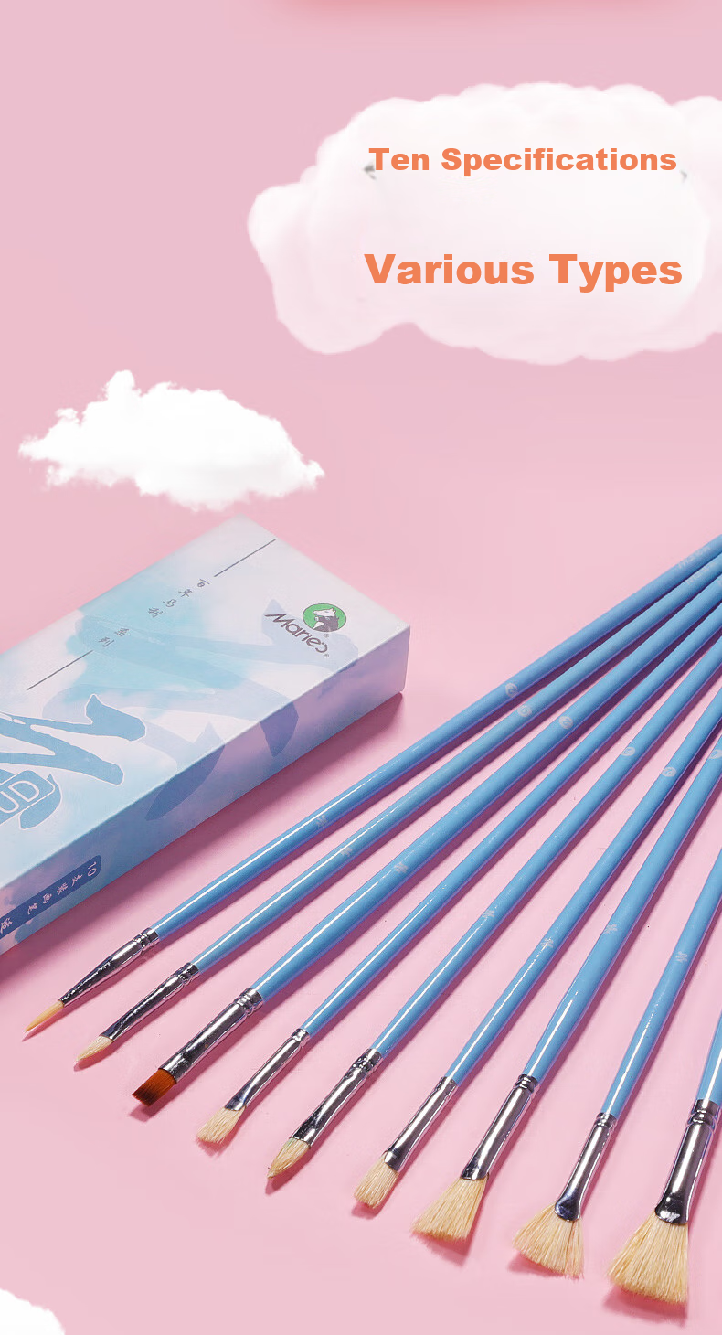 Marie's Acrylic Paint Brush Set, 10-Piece Nylon Brushes, Line Drawing Pens, Fan-Shaped Brushes, Flat Brushes Set, Student Exam Children's Art Drawing Brush Set G1611 Sketching Markers Painting 3