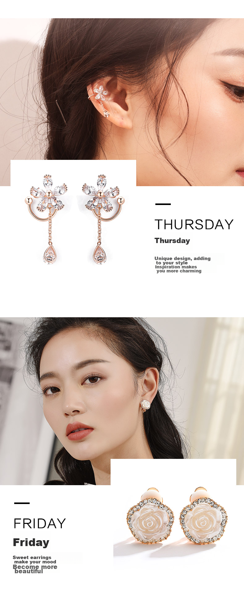 Dairuo No-ear Piercing Earrings for Women, Weekly Ear Ring Set, Slimming High-End Light Luxury, Practical Birthday Gift for Girlfriend 6
