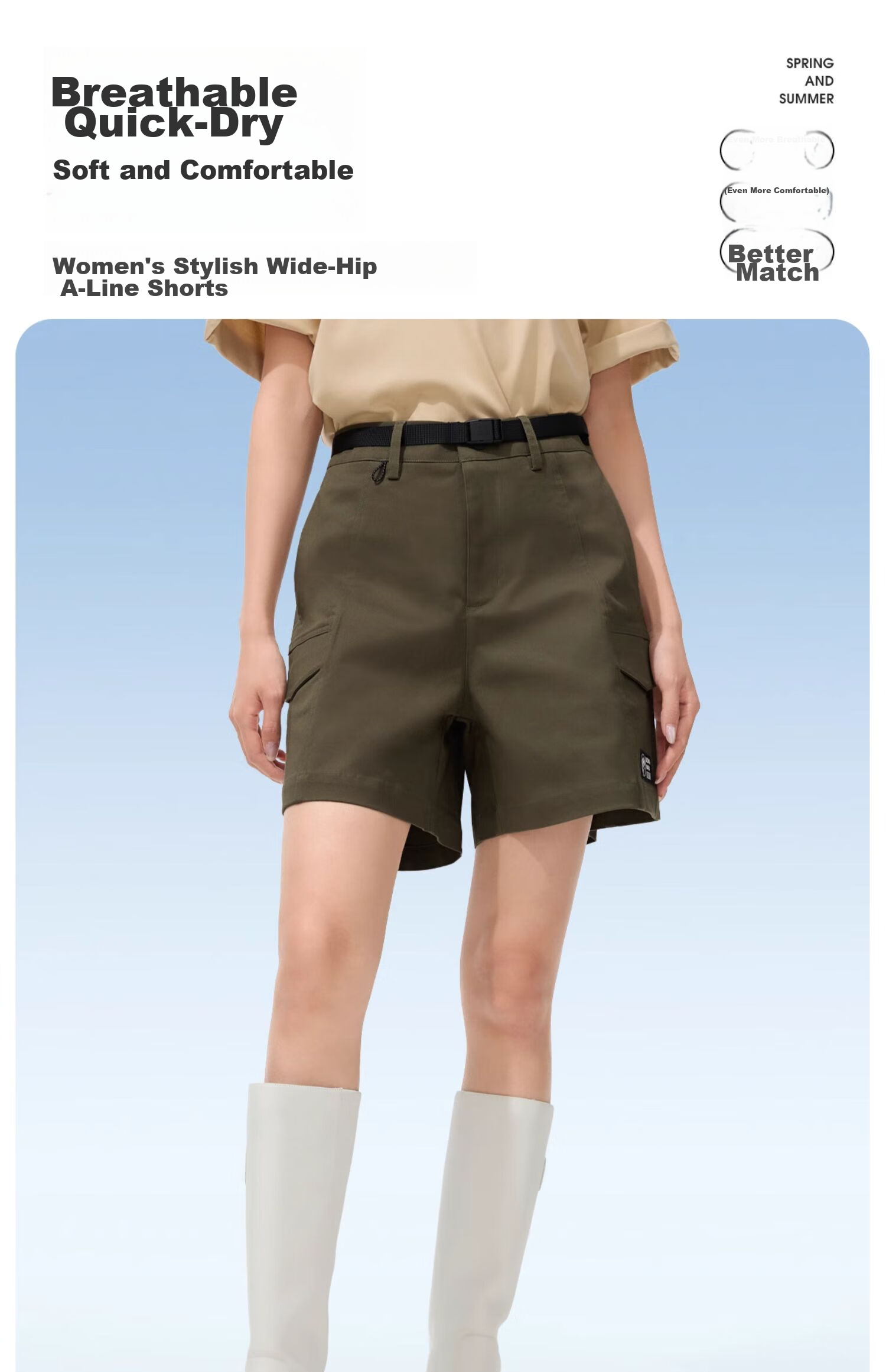 CAMEL Outdoor Quick-Dry Shorts for Women, Sun Protection Sports Casual Versatile Pants [Panda Collaboration] A24BA14168 1