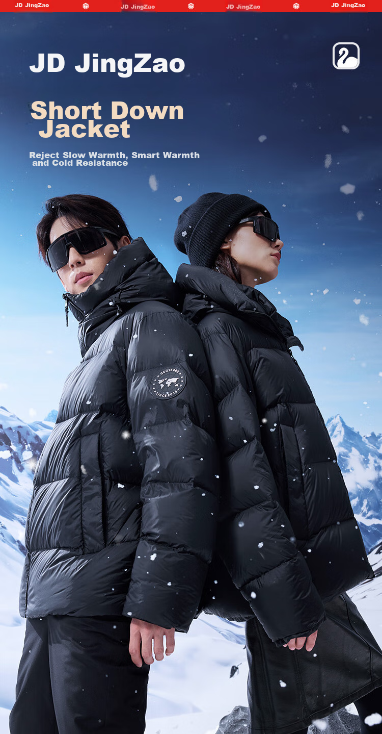 JD Original Black Gold Goose down Jacket, 95% Goose Down Coat, Unisex Thick Short Winter Outerwear, 185g Filling, Black L 2